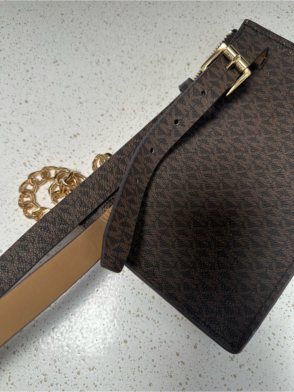 NWOT Michael Kors Brown Logo Crossbody Belt Bag  with Gold Chain - Picture 6 of 9